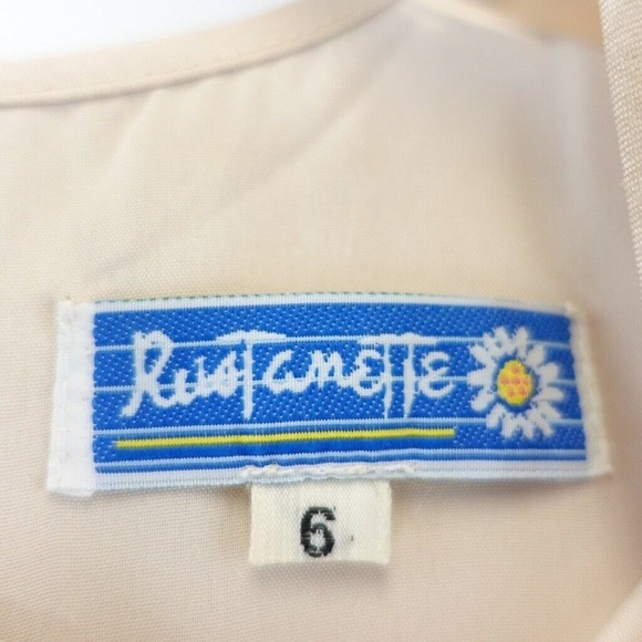 Flower Girl Dress Kids 6 Cream White Pleated 3D Flower Colorblock RUSTANETTE - Picture 3 of 12